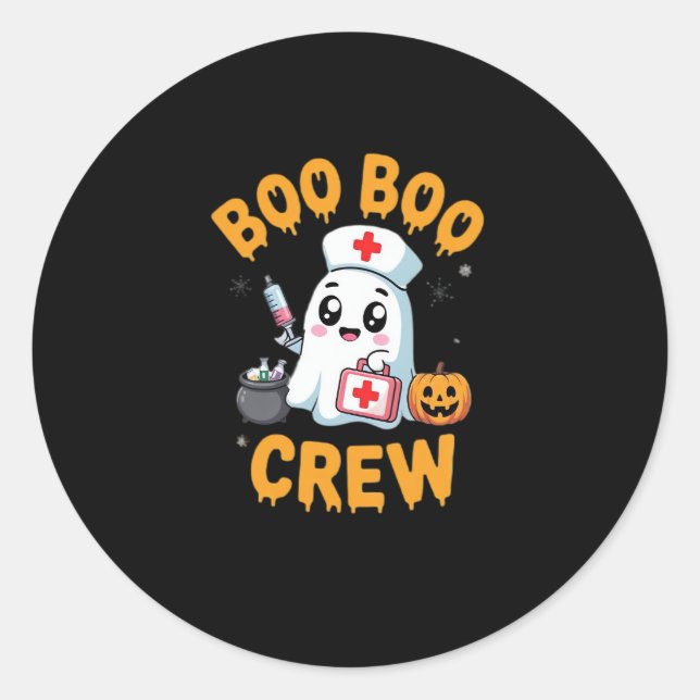 Sticker Rond Boo Boo Crew Nurse Cute Ghost Halloween Nurse Es (Devant)