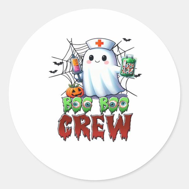 Sticker Rond Boo Boo Crew Nurse Halloween Ghost Funny Classic T (Devant)