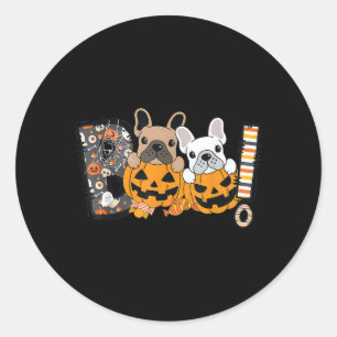 Sticker Rond Boo Bouledogue Français Citrouille Chien Chiot
