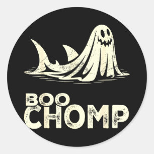 Sticker Rond Boo chomp – requin fantôme drôle halloween rétro 