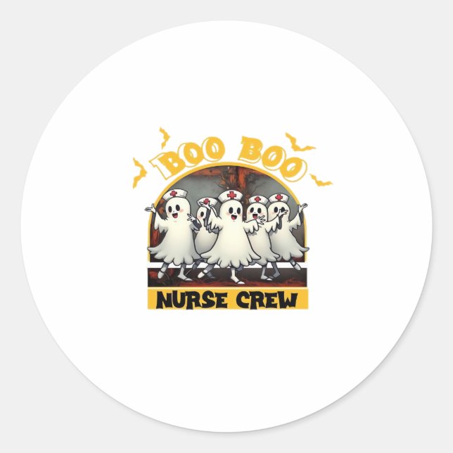 Sticker Rond BOO CREW CLASSIC NURSE HALLOWEEN T-SHIRT Overs (Devant)