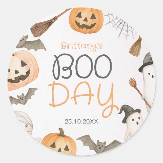 Sticker Rond Boo Day Spooky Halloween Birthday (Devant)
