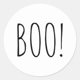 Sticker Rond Boo ! Fête d'Halloween. Noir et blanc mignon simpl