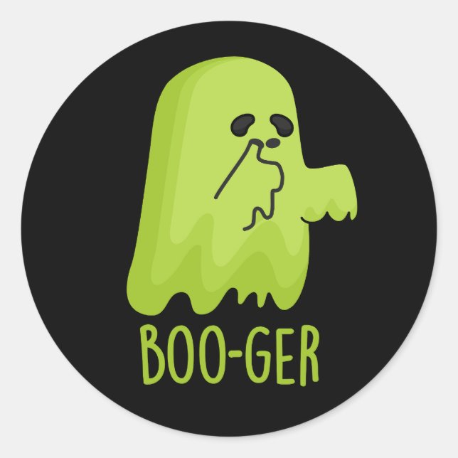 Sticker Rond Boo-ger Funny Halloween Booger Ghost Pun Dark BG (Devant)