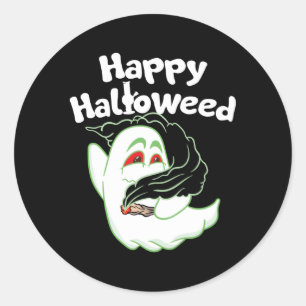 Sticker Rond Boo Ghost Fumer Mauvaise Herbe Halloweed Happy Hal