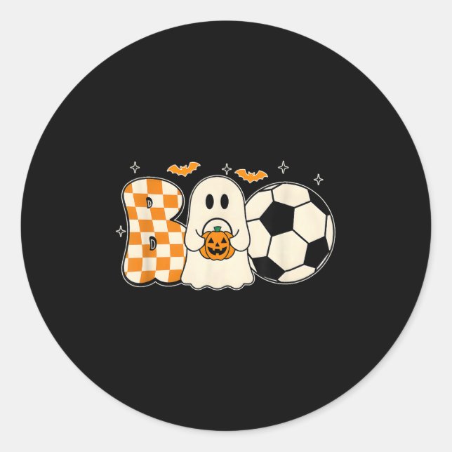 Sticker Rond Boo Ghost Jouer Soccer Halloween Joueurs Trick O (Devant)