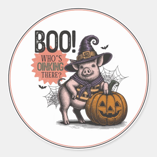 Sticker Rond Boo Halloween Cochon Et Citrouille (Devant)