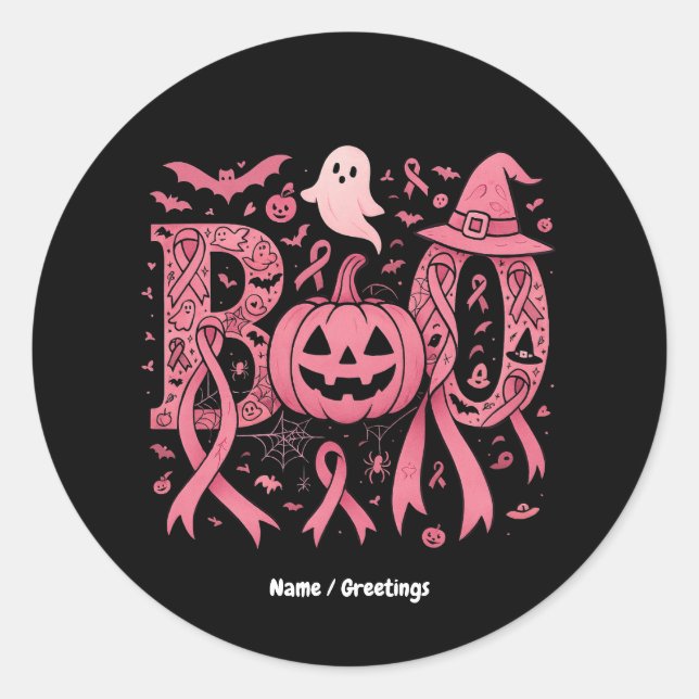 Sticker Rond Boo Halloween Conscience du cancer du sein Ruban r (Devant)