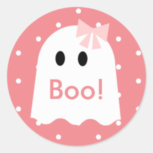 Sticker Rond Boo ! Halloween Fantôme Pois rose
