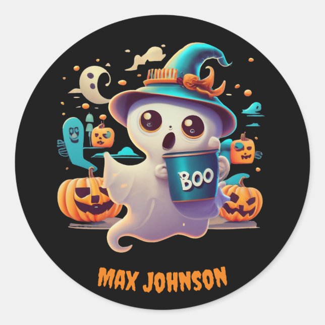 Sticker Rond Boo ! Halloween - Monster Mash Orange Black (Devant)