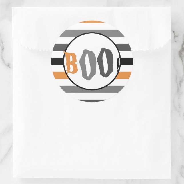Sticker Rond Boo Halloween Orange Black Grille Éffrayante (Sac)