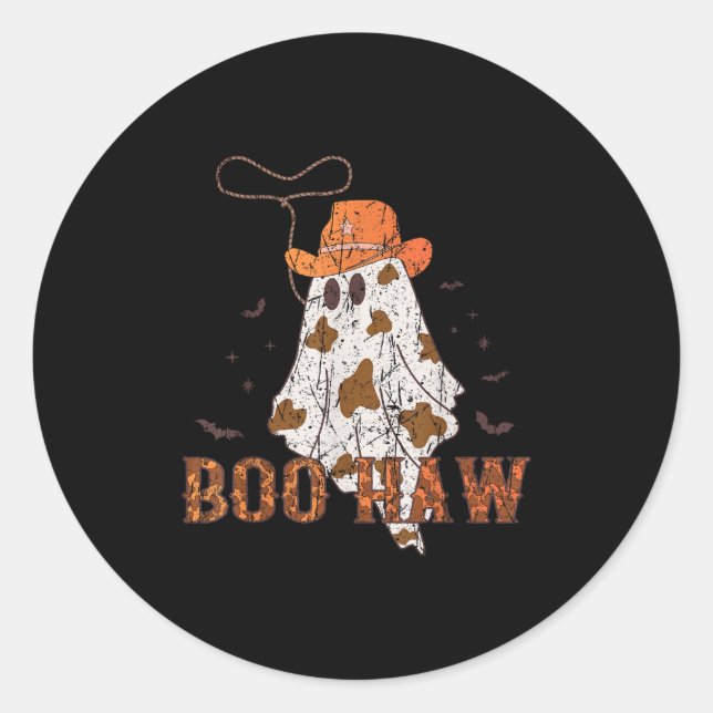 Sticker Rond Boo Haw Ghost Cowboy Halloween Western Ghost Costu (Devant)