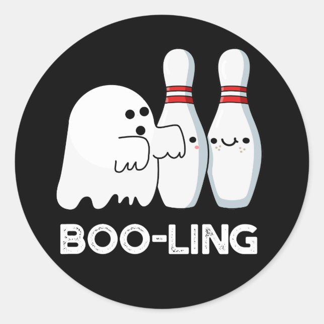 Sticker Rond Boo-ling Drôle Halloween Bowling Ghost Pun Dark BG (Devant)