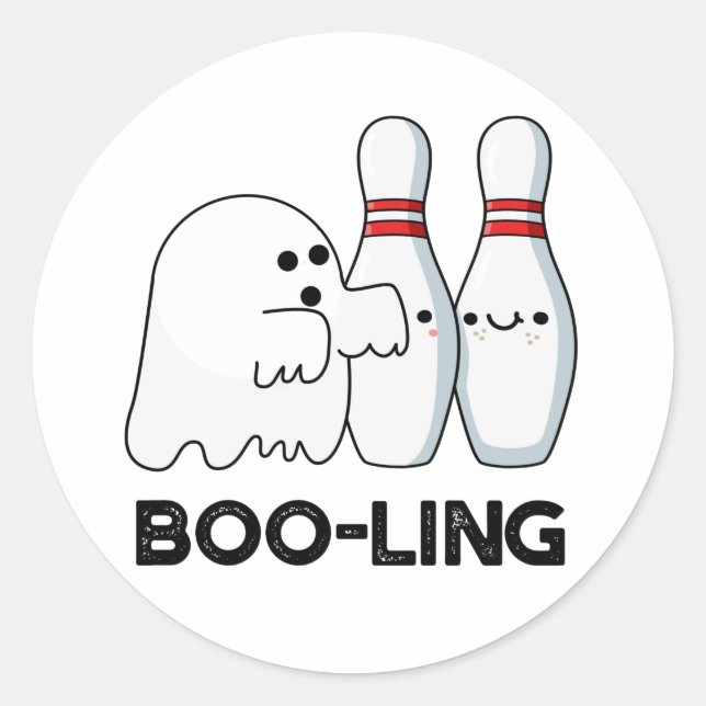 Sticker Rond Boo-ling Funny Halloween Bowling Ghost Pun (Devant)
