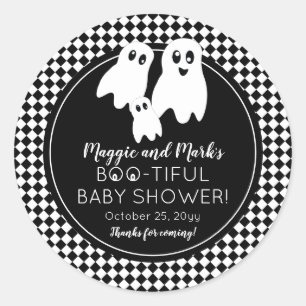 Sticker Rond BOO - TIFUL Baby shower BW Halloween Merci