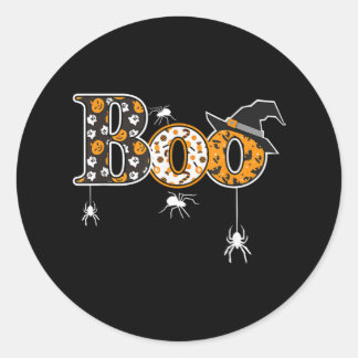 Sticker Rond Boo With Spiders And Witch Hat Halloween