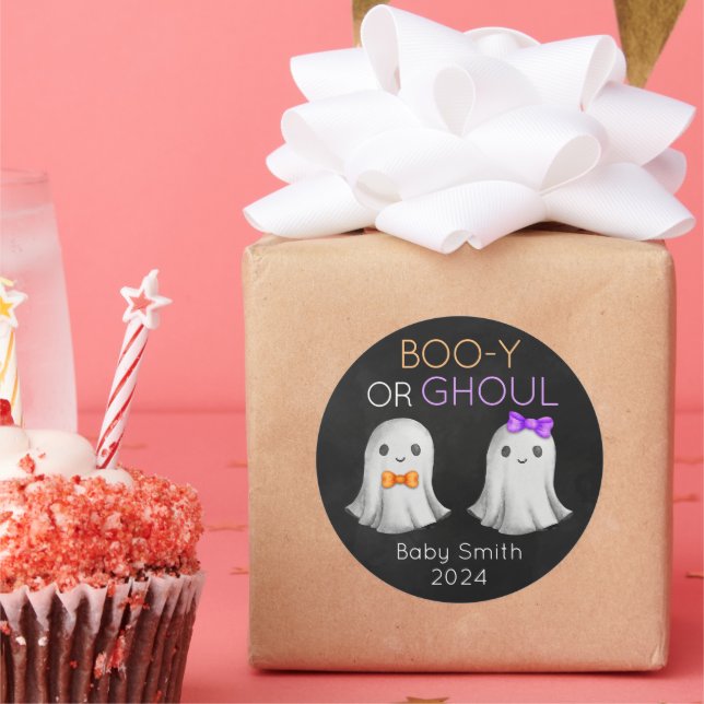 Sticker Rond Boo-y ou Ghoul Halloween révèle le genre (Fête)