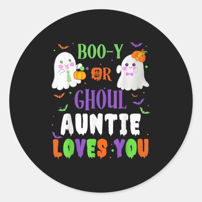 Sticker Rond Boo-Y Ou Ghoul Tante Vous Aime Boo Halloween Baby (Devant)