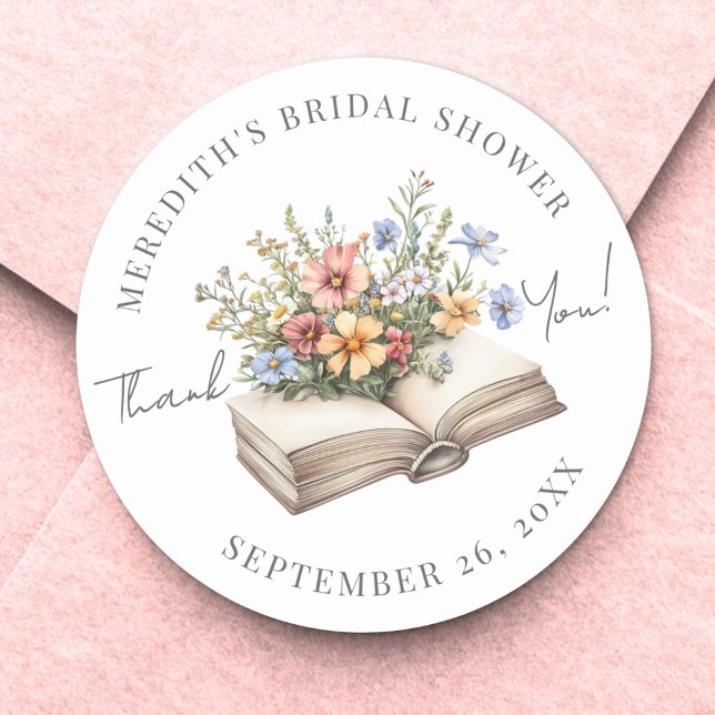 Sticker Rond Book Bridal Shower Thank You (Book Bridal Shower Thank You Classic Round Sticker)