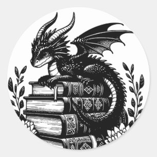 Sticker Rond Book Dragon Imaginaire Reader Bookish Book lover