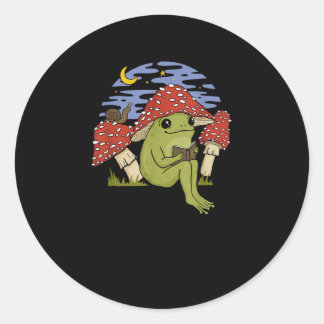 Sticker Rond Book Fan Frog With Mushroom Hat Cottagecore Goblin