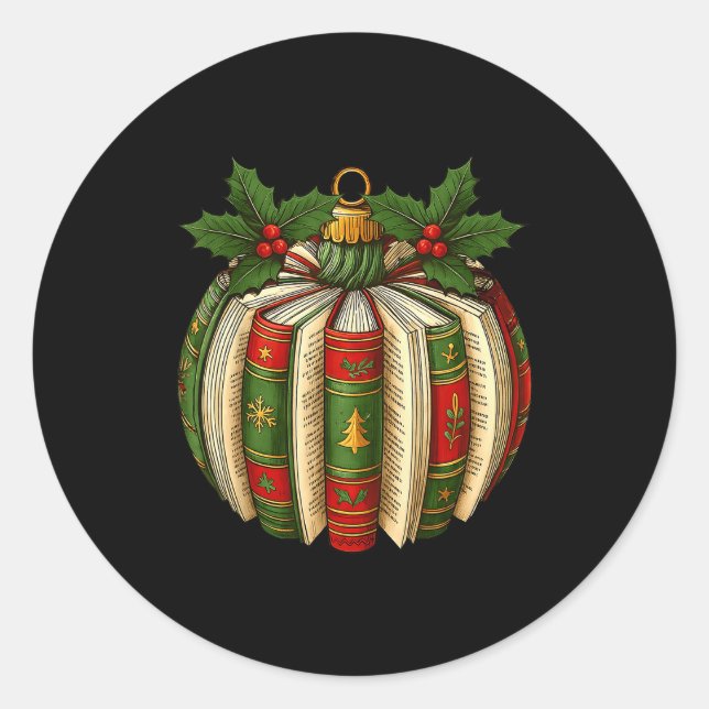 Sticker Rond Book Ornaments Book Lover Cozy Christmas Teacher L (Devant)