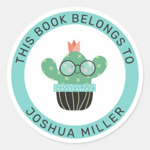 Sticker Rond Bookish Cactus Ce Livre Appartient À