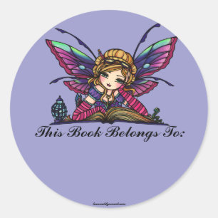 Sticker Rond Bookworm Library Fairy Imaginaire Art Bookplate