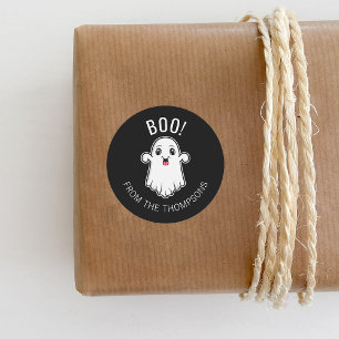 Sticker Rond Boom Halloween Ghost Texte Personnalisé Noir Et Bl