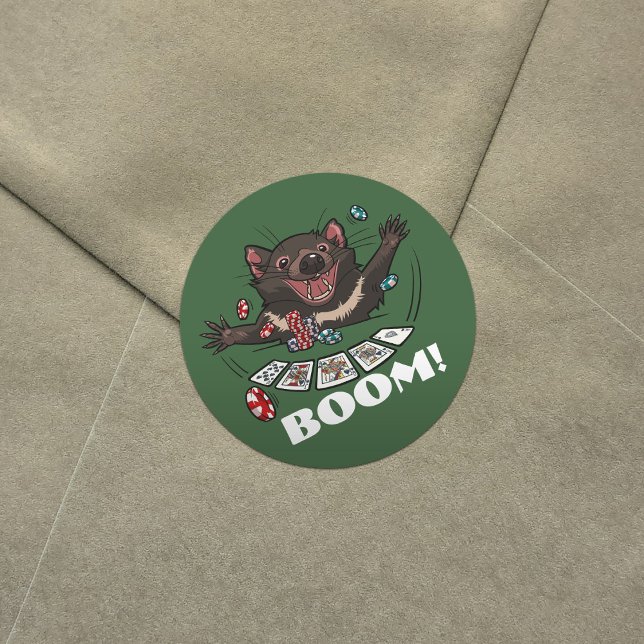 Sticker Rond Boom ! Main de Poker diabolique Tasmanienne (Créateur téléchargé)