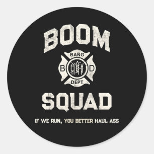 Sticker Rond Boom Squad Fireworks Technicien Pompier Bang D