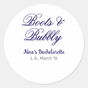 Sticker Rond Boots & Bubble nom de fête de bachelorette purplep
