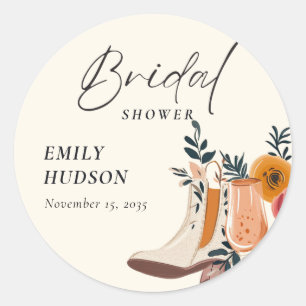 Sticker Rond Boots & Bubbly Réception de Mariage Western