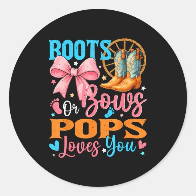 Sticker Rond Boots Or Bows Ps Loves You Gender Reveal Family  (Devant)