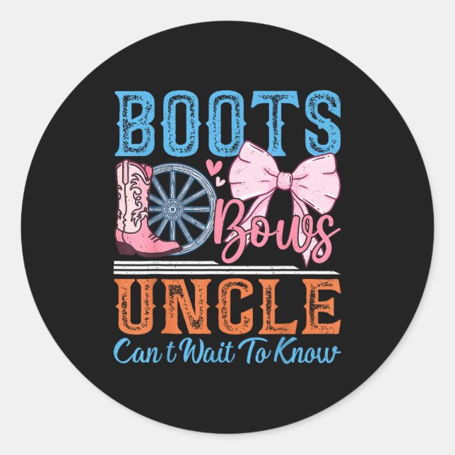 Sticker Rond Boots Or Bows Uncle Loves You Gender Reveal Family (Devant)