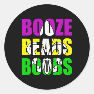 Sticker Rond Booze Perles de seins Mardi Gras Femmes Hommes Adu