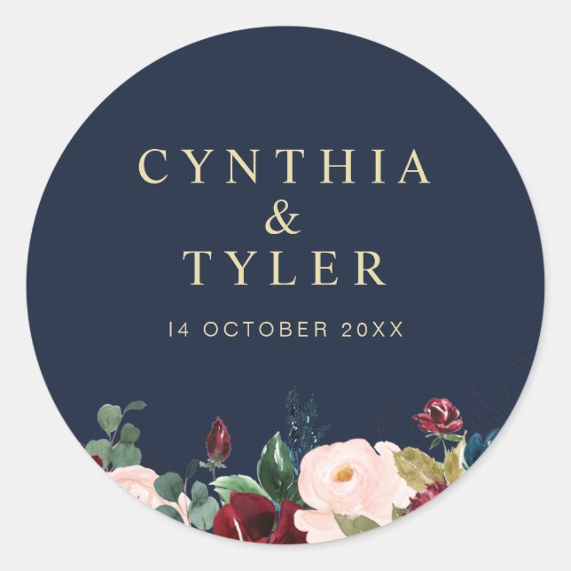 Sticker Rond bordeaux et marine, rose vif mariage (Devant)