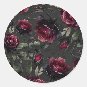 Sticker Rond Bordeaux Red Roses Shadowy Grey Floral Mariage
