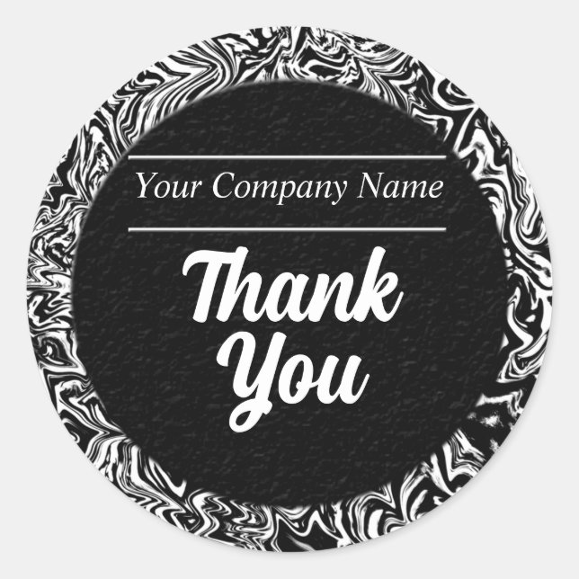 Sticker Rond Bordure à motifs Merci noir et blanc (Devant)