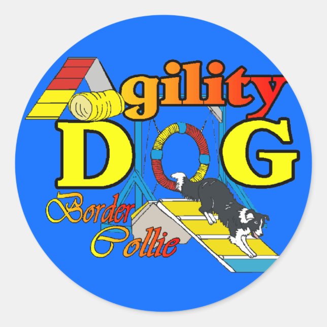 Sticker Rond Bordure Collie Cadeaux d'agilité (Devant)