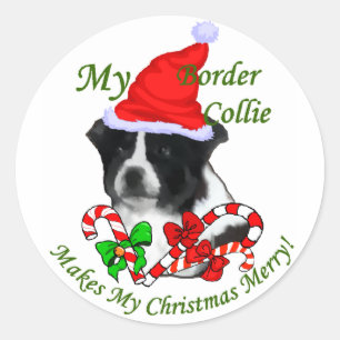 Sticker Rond Bordure Collie Cadeaux de Noël