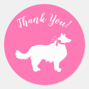 Sticker Rond Bordure Collie Chien Baby shower Chien Chiot Rose 