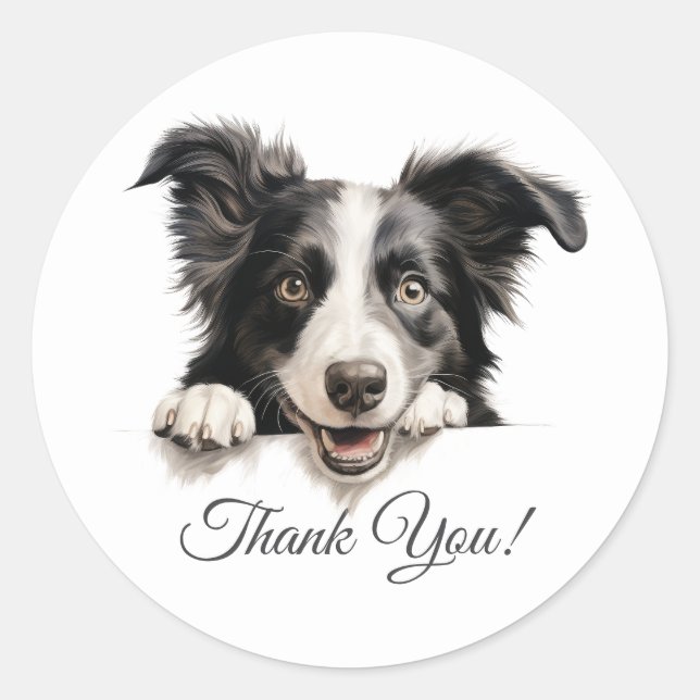 Sticker Rond Bordure Collie Chien Merci (Devant)