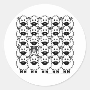 Sticker Rond Bordure Collie dans le mouton