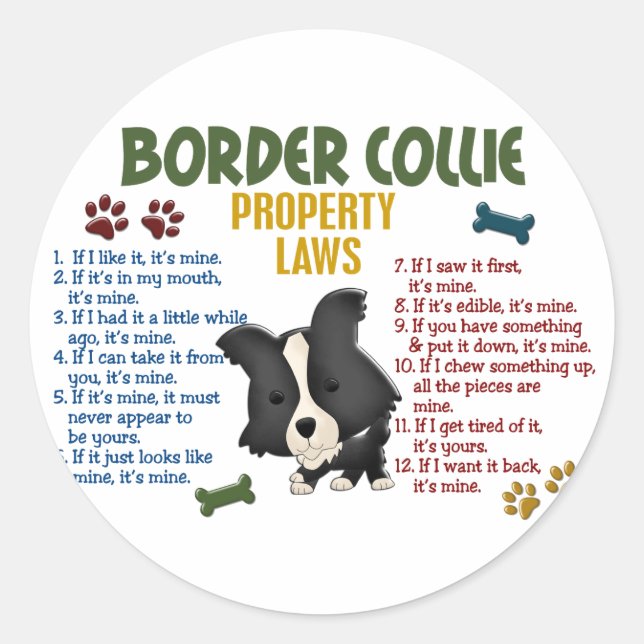 Sticker Rond Bordure Collie Lois sur les propriétés 4 (Devant)