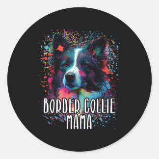 Sticker Rond Bordure colorée en scintillement Collie Mama Portr