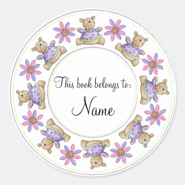 Sticker Rond Bordure de conception en peluche mignonne (Devant)