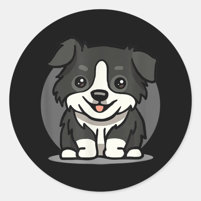 Sticker Rond Bordure de Cute Kawaii Collie Chibi (Devant)
