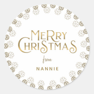 Sticker Rond Bordure de flocon de neige de Noël en or métalliqu