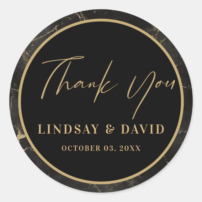 Sticker Rond Bordure dorée en marbre noir (Devant)